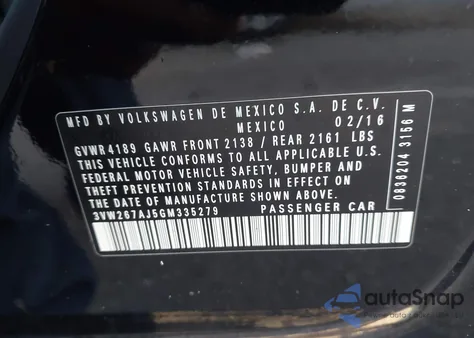 2016 Volkswagen Jetta 1.4T S z USA, uszkodzony, nr VIN 3VW267AJ5GM335279